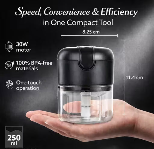 One-Touch Electric Mini Chopper – Cordless Garlic, Vegetable & Food Processor